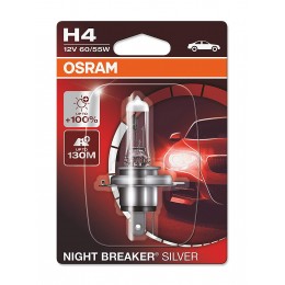 H4 OSRAM NIGHT BREAKER SILVER +100% Blister 64193NBS-01B auto spuldze 12V H4 60/55W halogēna lampa