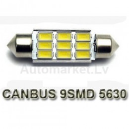 C5W 41mm balta LED 9 diožu CANBUS auto spuldze. Lampa numura apgaismojumam un salonam