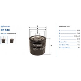 OP543 Eļļas filtrs FILTRON (analogi WL7089, OC208, W9050)