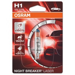 H1 OSRAM NIGHT BREAKER LASER +150% Blisters 64150NL-01 auto spuldze 12V H1 55W 12V halogēna lampa