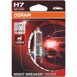 H7 OSRAM NIGHT BREAKER SILVER +100% Blister 64210NBS-01B auto spuldze 12V H7 55W 12V halogēna lampa
