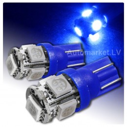 W5W синяя - T10 LED 5 диодная авто лампочка. Для габаритных огней и салона