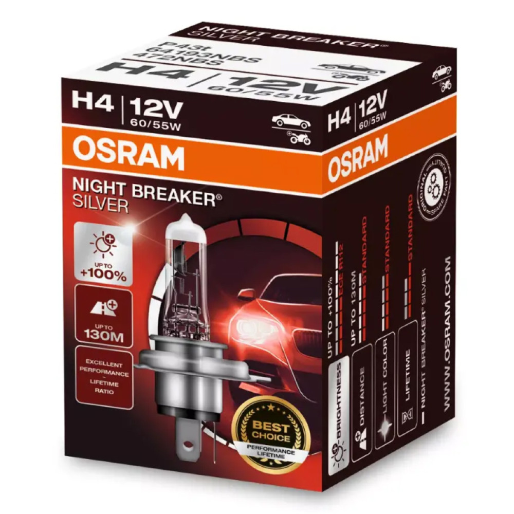 H4 OSRAM NIGHT BREAKER SILVER +100% Box 64193NBS галогенная лампа 12V H4 60/55W