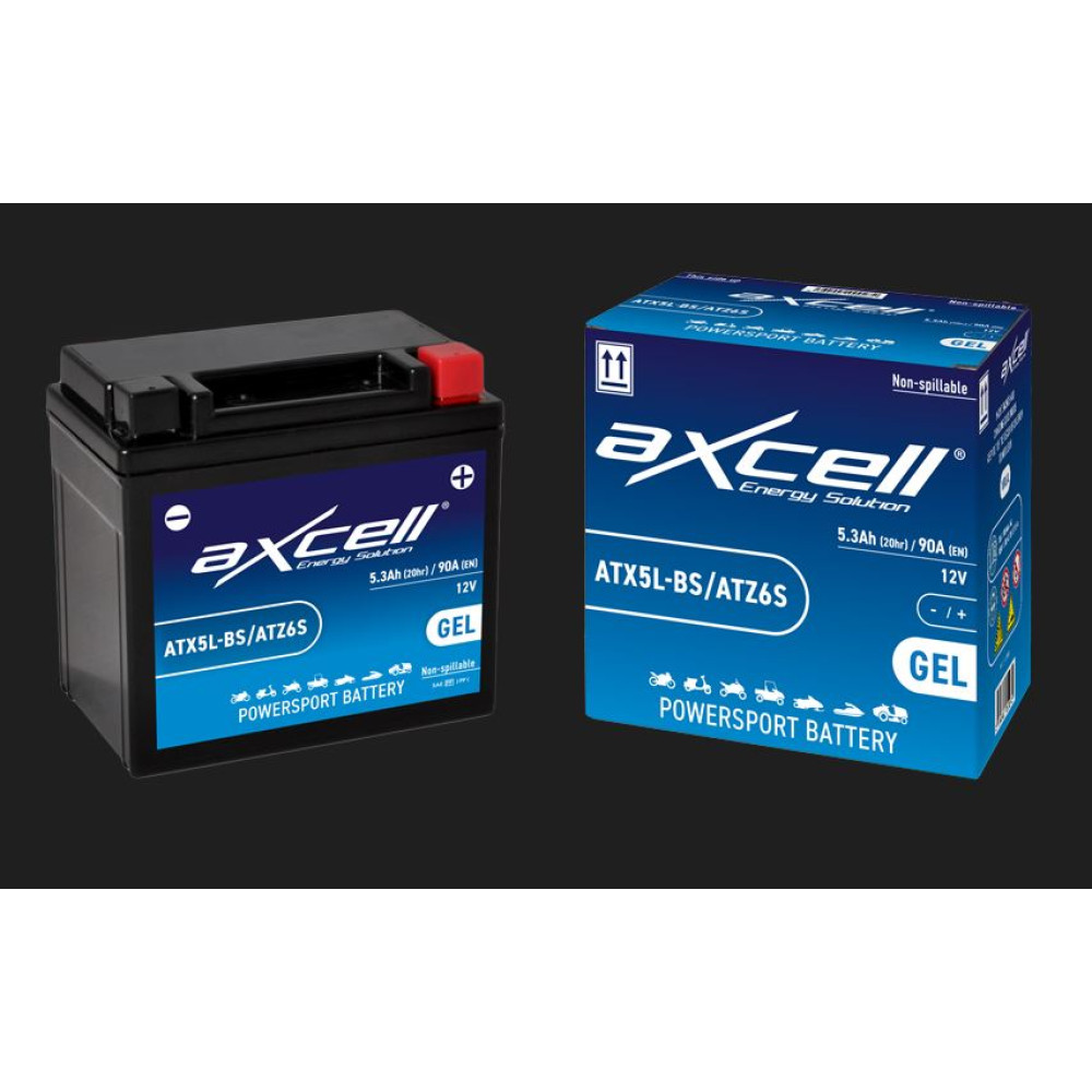 5Ah AXCELL Motociklu GEL akumulators  ATX5L-BS 12V 90A moto (- +) 113x70x105mm
