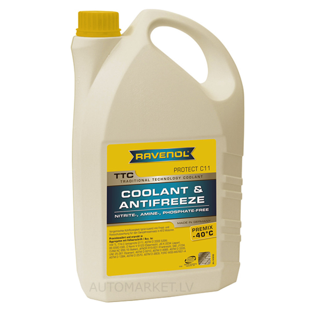 5L Antifrizas RAVENOL Vokietija -40C - TTC PROTECT C11 Geltonas - analogas Žaliam ir Mėlynam antifrizui TL774-G11