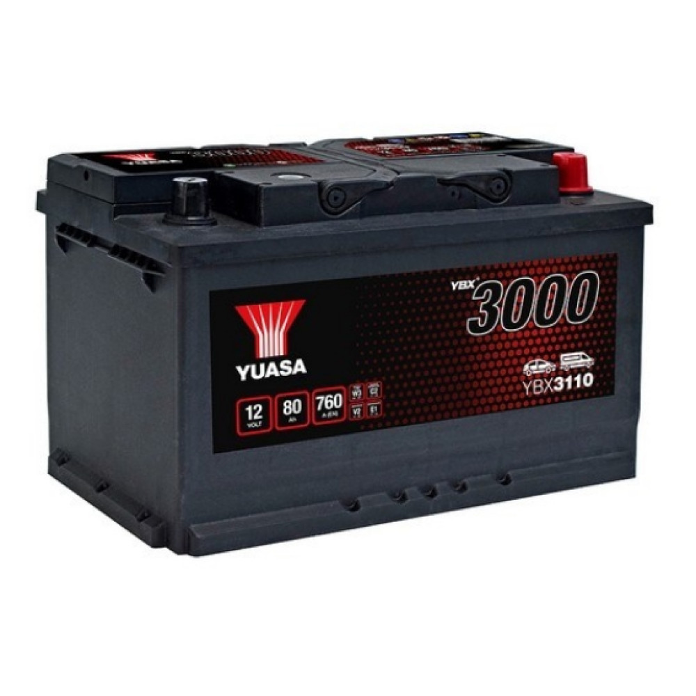 80Ah YUASA 720A,12V Аккумулятор YBX3110 (-+) 317x175x175mm