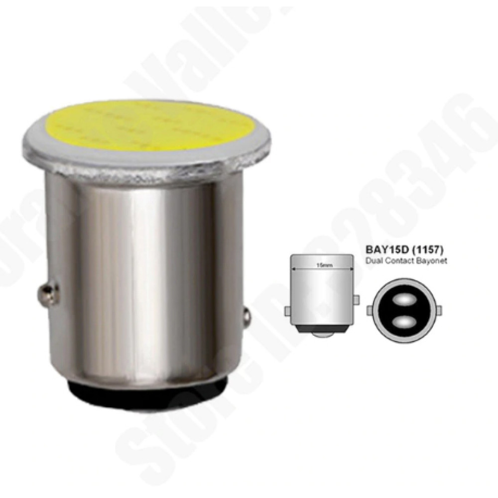 P21/5W - BAY15d baltas LED COB dviejų kontaktų lemputė. Galinio vaizdo - stabdžių signalams ir matmenų šviesoms