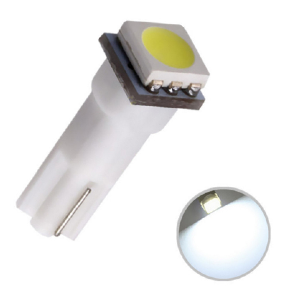 T5 Balta LED 1 diodo automobilių lemputė salono ir prietaisų skydelio apšvietimui