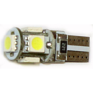 W5W balta - T10 LED 5 diodų CANBUS automobilių lemputė. Skirta gabaritinėms šviesoms ir salonui