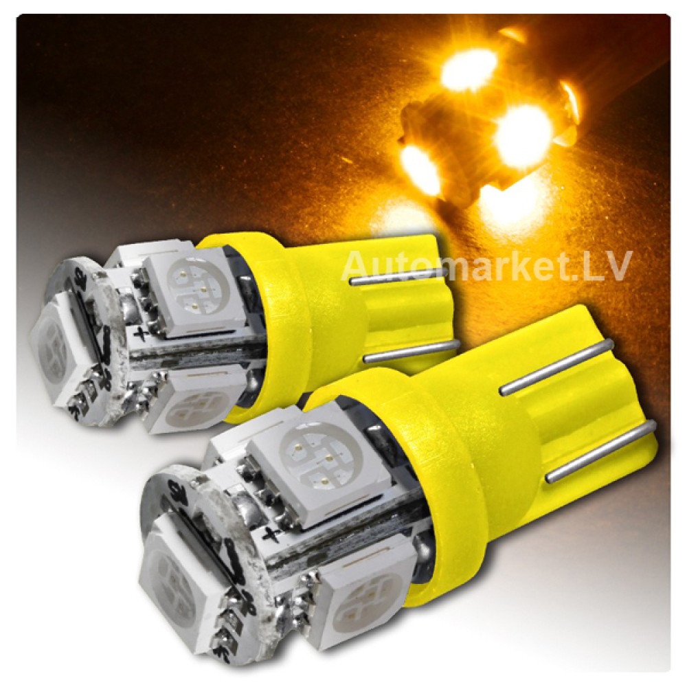 W5W kollane - T10 LED 5 dioodiga auto pirn. Park- ja salongi tuled.