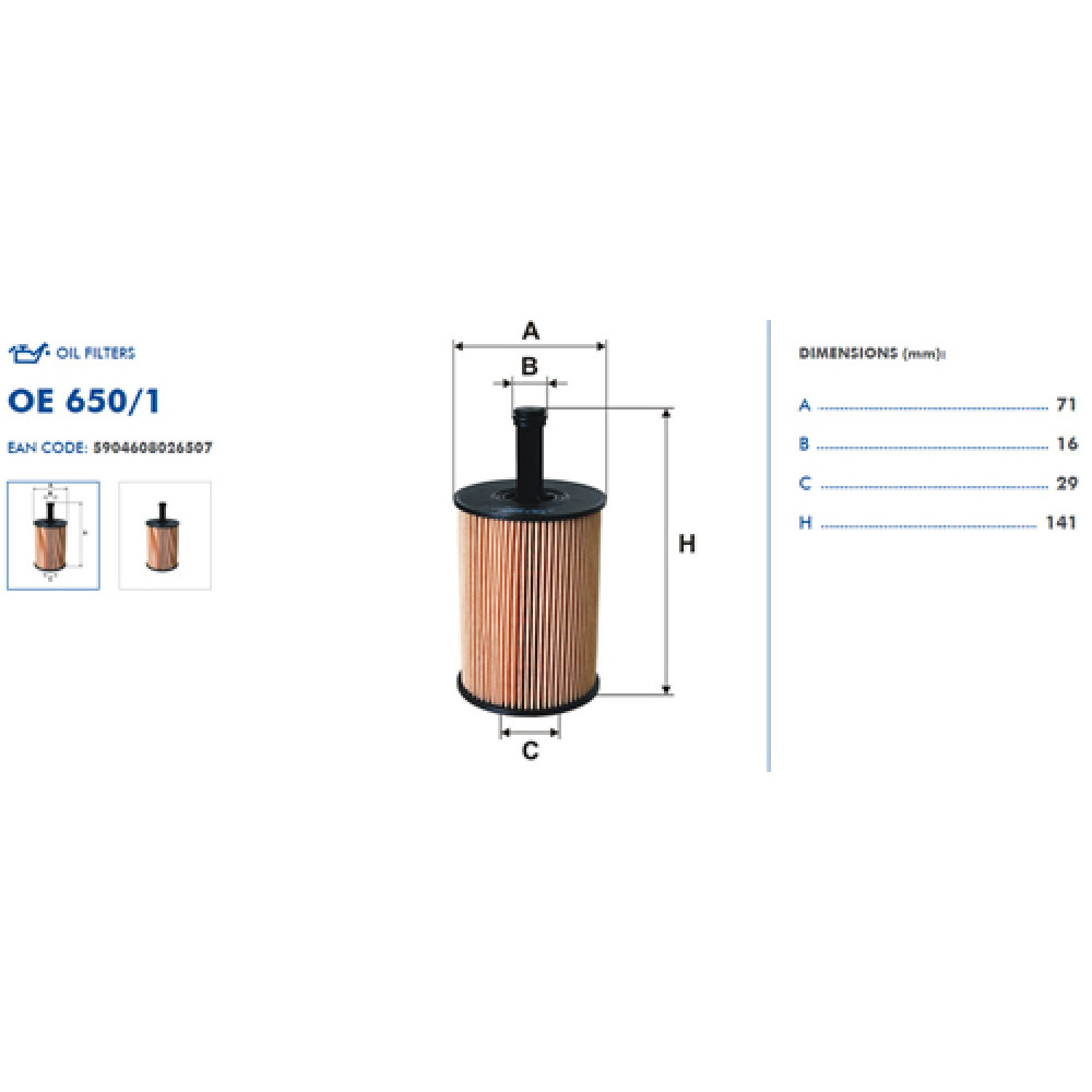 OE650/1 Oil Filter FILTRON (equivalent to WL7296, OX188D, HU719/7x)