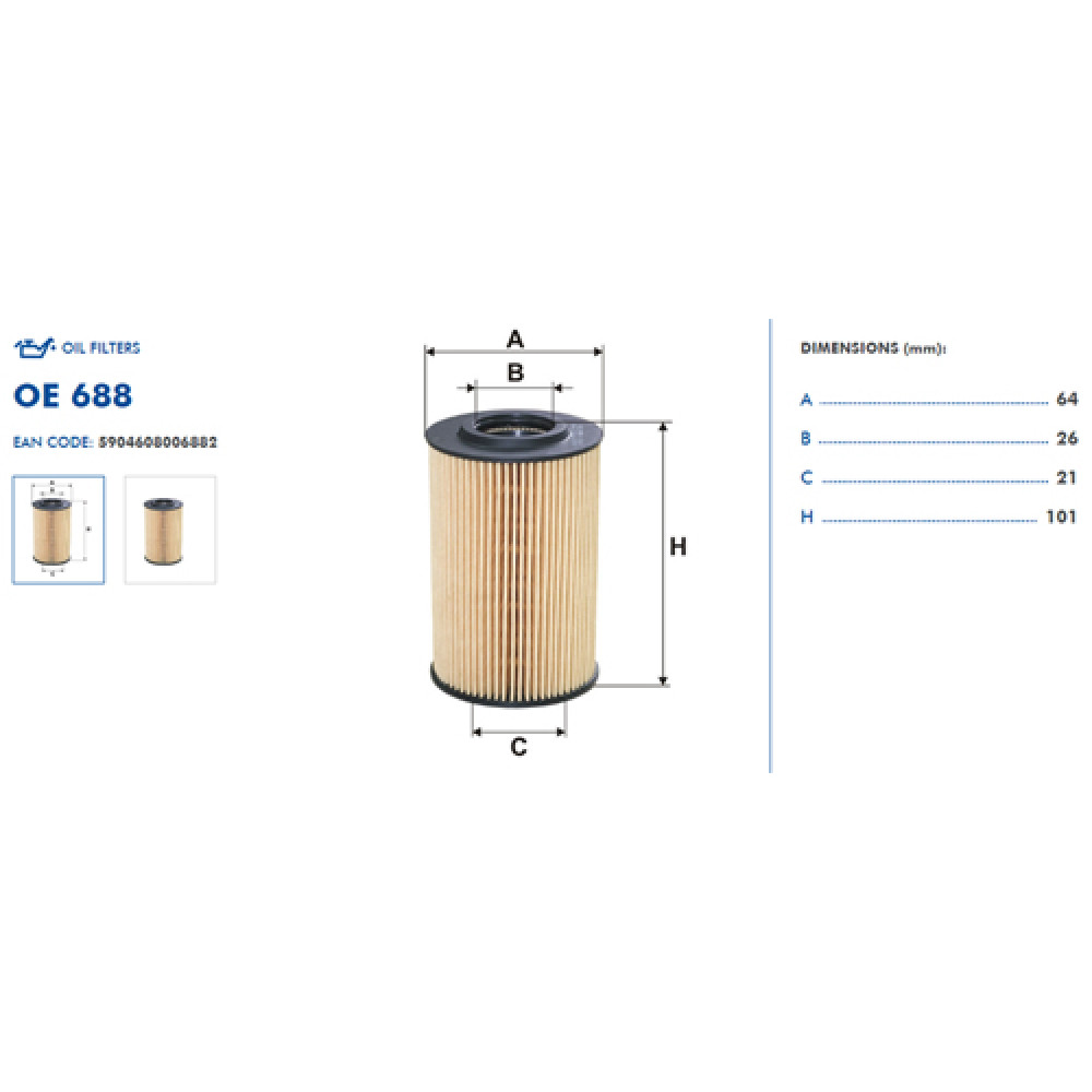 OE688 alyvos filtras FILTRON (atitikmenys WL7476, OX388D, HU7008Z)