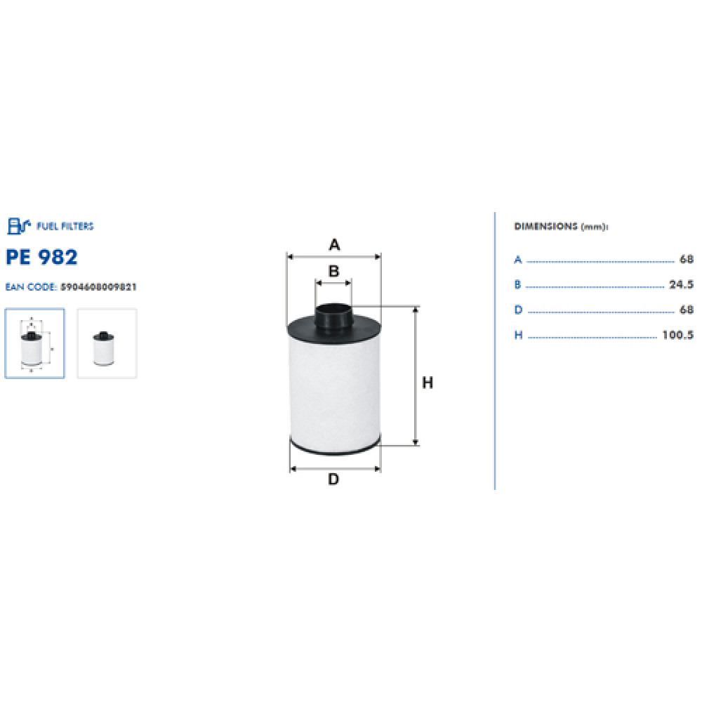 PE982 Топливный фильтр FILTRON (analogi WF8366, KX208D, PU723x)