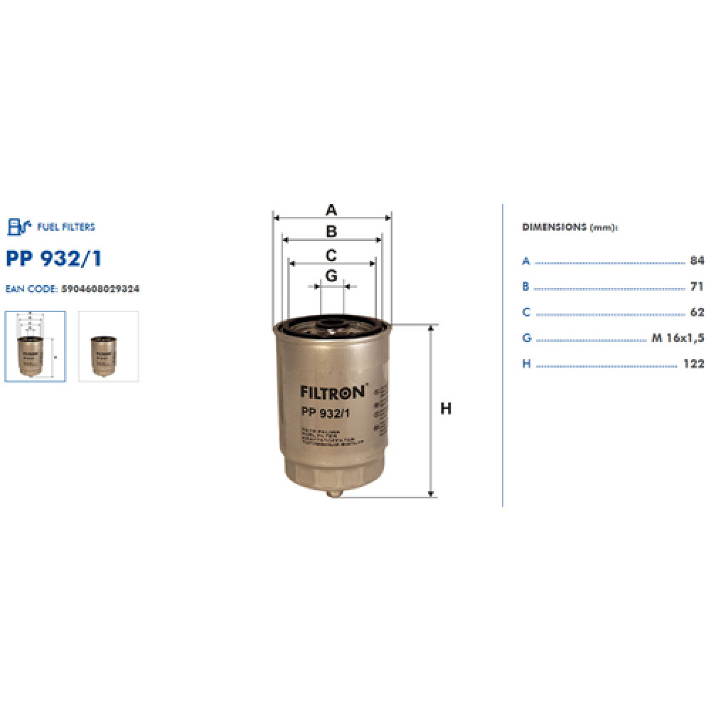 PP932/1 Топливный фильтр FILTRON (analogi WF8312, KC104, WK713)