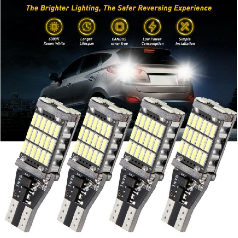 W16W - T15 balta LED 45 diožu CANBUS super spilgta auto spuldze - 1gab. Lampa gabarita lukturiem un salonam W16W - T15 balta LED 45 diožu CANBUS super spilgta auto spuldze - 1gab. Lampa gabarita lukturiem un salonam
